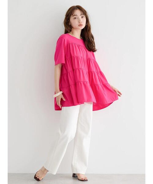 AMERICAN HOLIC(アメリカンホリック)の「異素材ティアードカットチュニック(Tシャツ/カットソー・レディース・ピンク/グリーン/ブラック/オフホワイト・M/L)」の15枚目の写真