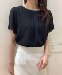 TOKYO SHIRTS | ビジュー付きシフォン半袖ブラウス(シャツ/ブラウス)