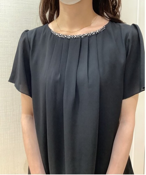 TOKYO SHIRTS（トウキョウシャツ）の「ビジュー付きシフォン半袖ブラウス（シャツ/ブラウス・レディース・ブラック/オフホワイト/ライム・M/L）」の22枚目の写真