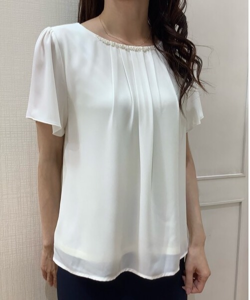 TOKYO SHIRTS（トウキョウシャツ）の「ビジュー付きシフォン半袖ブラウス（シャツ/ブラウス・レディース・ブラック/オフホワイト/ライム・M/L）」の18枚目の写真