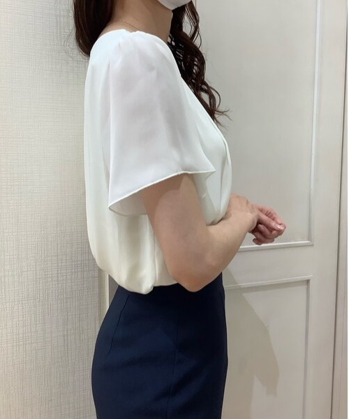 TOKYO SHIRTS（トウキョウシャツ）の「ビジュー付きシフォン半袖ブラウス（シャツ/ブラウス・レディース・ブラック/オフホワイト/ライム・M/L）」の19枚目の写真