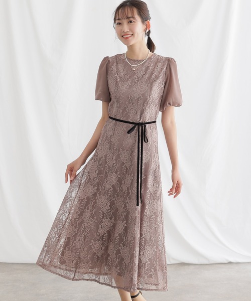 PourVous(プールヴー)の「結婚式 パーティー ドレス 袖あり と ロング ベロアリボンセレモニー フォーマル オケージョンドレス お呼ばれ 二次会 成人式 (ドレス・レディース・ブラック/グレイッシュベージュ/ブルーグレー・M)」の3枚目の写真
