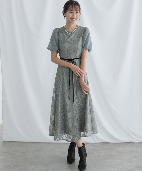 結婚式 パーティードレス 袖ありとロングベロアリボンセレモニー