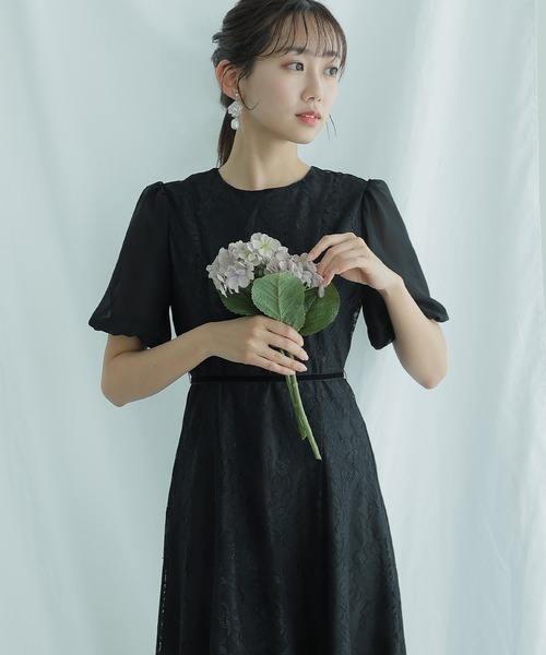 PourVous(プールヴー)の「結婚式 パーティー ドレス 袖あり と ロング ベロアリボンセレモニー フォーマル オケージョンドレス お呼ばれ 二次会 成人式 (ドレス・レディース・ブラック/グレイッシュベージュ/ブルーグレー・M)」の2枚目の写真