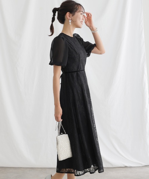 PourVous(プールヴー)の「結婚式 パーティー ドレス 袖あり と ロング ベロアリボンセレモニー フォーマル オケージョンドレス お呼ばれ 二次会 成人式 (ドレス・レディース・ブラック/グレイッシュベージュ/ブルーグレー・M)」の5枚目の写真