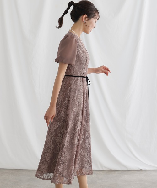 PourVous(プールヴー)の「結婚式 パーティー ドレス 袖あり と ロング ベロアリボンセレモニー フォーマル オケージョンドレス お呼ばれ 二次会 成人式 (ドレス・レディース・ブラック/グレイッシュベージュ/ブルーグレー・M)」の8枚目の写真
