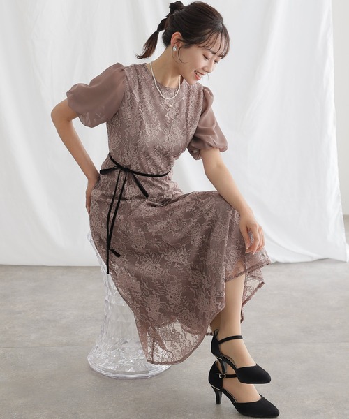 結婚式 パーティードレス 袖ありとロングベロアリボンセレモニー