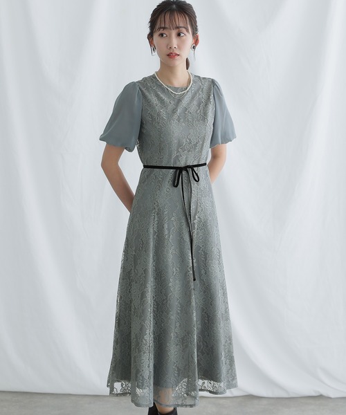 PourVous(プールヴー)の「結婚式 パーティー ドレス 袖あり と ロング ベロアリボンセレモニー フォーマル オケージョンドレス お呼ばれ 二次会 成人式 (ドレス・レディース・ブラック/グレイッシュベージュ/ブルーグレー・M)」の11枚目の写真
