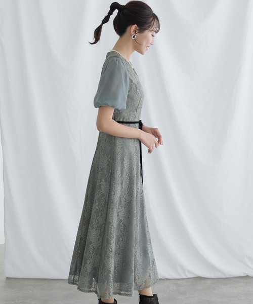 PourVous(プールヴー)の「結婚式 パーティー ドレス 袖あり と ロング ベロアリボンセレモニー フォーマル オケージョンドレス お呼ばれ 二次会 成人式 (ドレス・レディース・ブラック/グレイッシュベージュ/ブルーグレー・M)」の12枚目の写真