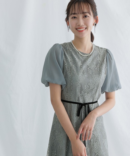PourVous(プールヴー)の「結婚式 パーティー ドレス 袖あり と ロング ベロアリボンセレモニー フォーマル オケージョンドレス お呼ばれ 二次会 成人式 (ドレス・レディース・ブラック/グレイッシュベージュ/ブルーグレー・M)」の14枚目の写真