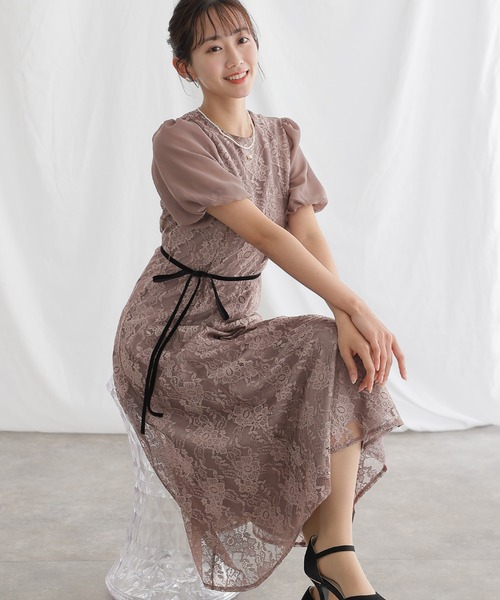 結婚式 パーティードレス 袖ありとロングベロアリボンセレモニー