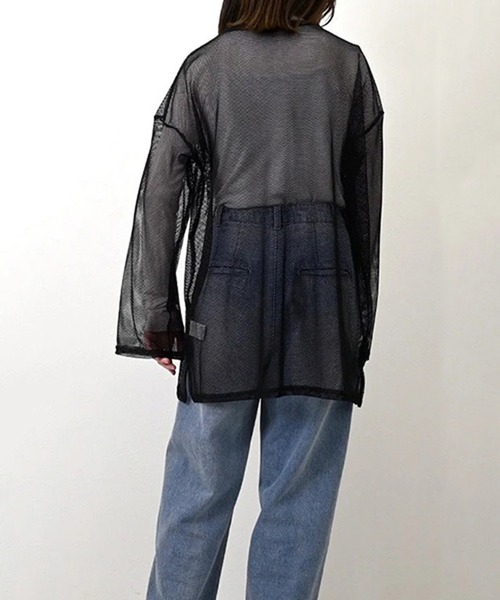 STYLEBLOCK（スタイルブロック）の「ハニカムメッシュシアーオーバーロンT（Tシャツ/カットソー・レディース・ブラック/グレー/オリーブ・M）」の4枚目の写真