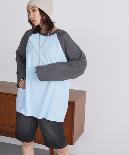 Auntie Rosa Holiday（アンティローザホリデー）の「ラグランスリーブBIGロンT（Tシャツ/カットソー・レディース・ナチュラル/グレー/グリーン/ブルー/ピンク/サックスブルー/チャコールグレー/ダークグレー/レッド/ネイビー/ネイビー系・FREE）」の12枚目の写真