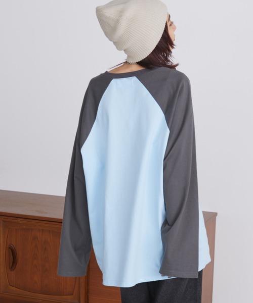 Auntie Rosa Holiday（アンティローザホリデー）の「ラグランスリーブBIGロンT（Tシャツ/カットソー・レディース・ナチュラル/グレー/グリーン/ブルー/ピンク/サックスブルー/チャコールグレー/ダークグレー/レッド/ネイビー/ネイビー系・FREE）」の14枚目の写真