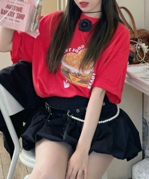 LAC-VERT(ラック・ヴェール)の「オーバーサイズフードTシャツ(Tシャツ/カットソー・レディース・ライトグレー/ホワイト/レッド/パープル・FREE)」の8枚目の写真
