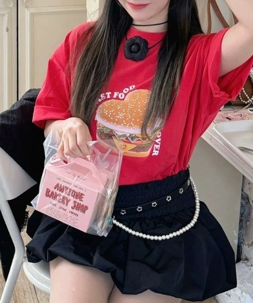 LAC-VERT(ラック・ヴェール)の「オーバーサイズフードTシャツ(Tシャツ/カットソー・レディース・ライトグレー/ホワイト/レッド/パープル・FREE)」の9枚目の写真