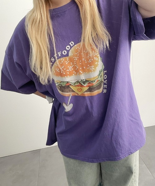 LAC-VERT(ラック・ヴェール)の「オーバーサイズフードTシャツ(Tシャツ/カットソー・レディース・ライトグレー/ホワイト/レッド/パープル・FREE)」の15枚目の写真