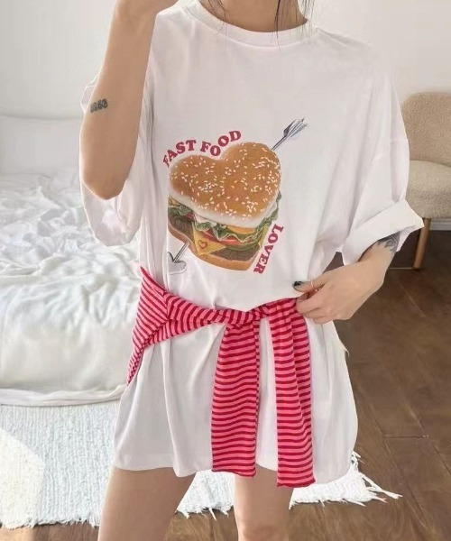 LAC-VERT(ラック・ヴェール)の「オーバーサイズフードTシャツ(Tシャツ/カットソー・レディース・ライトグレー/ホワイト/レッド/パープル・FREE)」の16枚目の写真