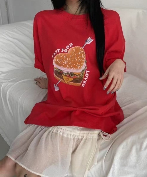 LAC-VERT(ラック・ヴェール)の「オーバーサイズフードTシャツ(Tシャツ/カットソー・レディース・ライトグレー/ホワイト/レッド/パープル・FREE)」の12枚目の写真