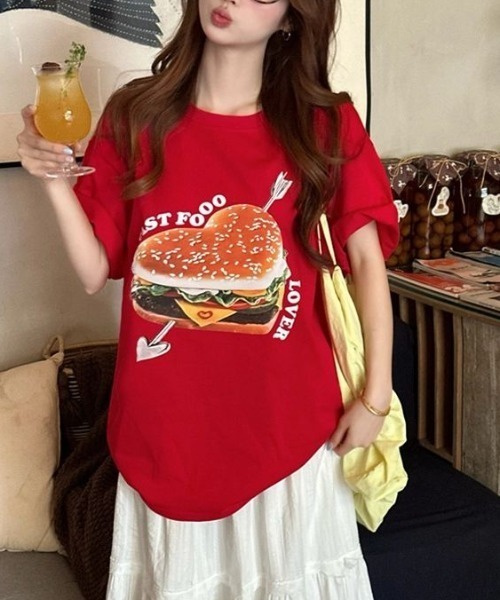 SUKARA オープンネックTee L セール】オーバーサイズフードTシャツ（Tシャツ/カットソー