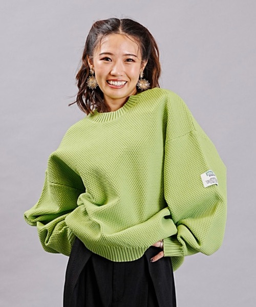 DISCUS ATHLETIC（ディスカス　アスレチック）の「DISCUS ATHLETIC/ディスカスアスレチック クルーネックニット スポンディッシュニット バルーンスリーブ 3487-8973（ニット/セーター・レディース・サックスブルー/アイボリー/チャコールグレー/オレンジ/マジェンタ/グリーン・FREE）」の4枚目の写真