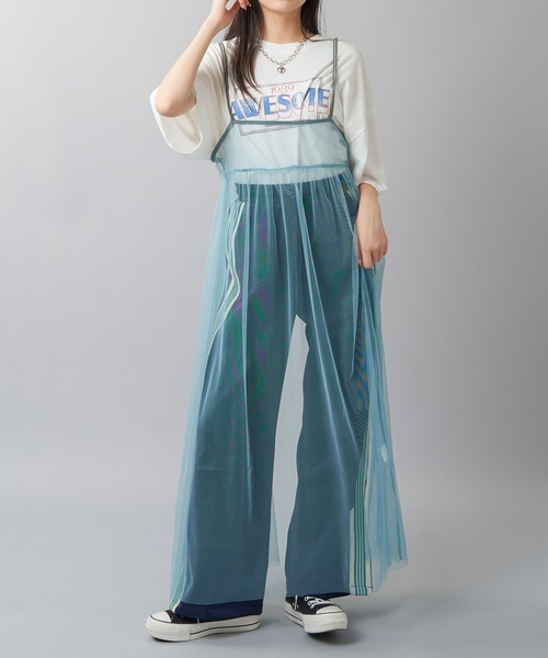 SPINNS（スピンズ）の「【2way!前後で着られる】チュールロングキャミワンピース レイヤード（ワンピース・レディース・アイボリー/ブルー/ブラック/チャコール/ピンク/グレイッシュベージュ/ピンク系その他/ライトブルー/レッド・ONESIZE）」の6枚目の写真