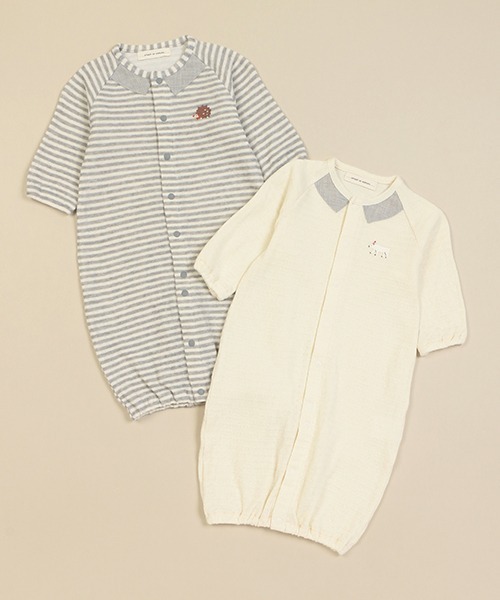 sense of wonder（センスオブワンダー）の「animal刺しゅう2wayオール【日本製】（ロンパース・キッズ・ライトグレー/キナリ・50-70cm）」の5枚目の写真