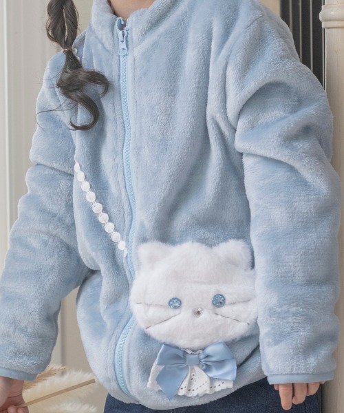 Catherine Cottage（キャサリンコテージ）の「ネコポシェットフリースジャケット（その他アウター・キッズ・グレー/ピンク/ブルー・130/100/120/140/110）」の4枚目の写真