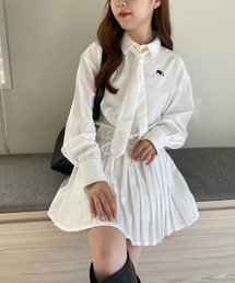 タイ付きシャツプリーツミニワンピース