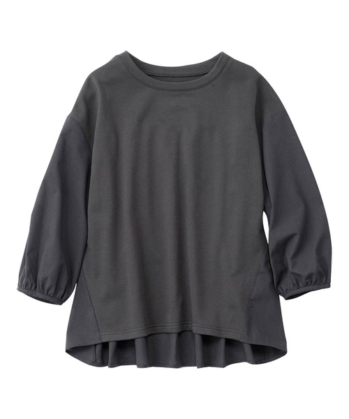 Viola e Viola(ヴィオラエヴィオラ)の「綿混ミニ裏毛異素材切替フレアートップス(Tシャツ/カットソー・レディース・グリーン/ライトグレー/スミクロ・M/L/3L/LL)」の13枚目の写真
