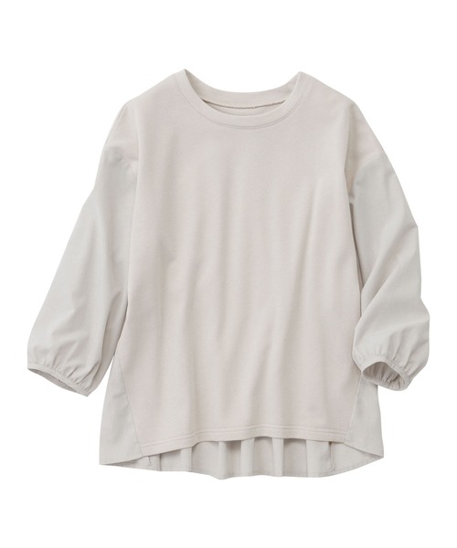 Viola e Viola(ヴィオラエヴィオラ)の「綿混ミニ裏毛異素材切替フレアートップス(Tシャツ/カットソー・レディース・グリーン/ライトグレー/スミクロ・M/L/3L/LL)」の14枚目の写真