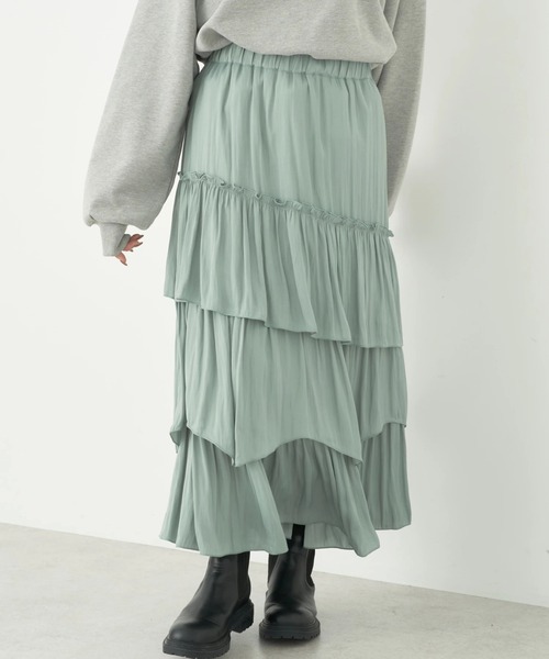 earth music&ecology（アースミュージックアンドエコロジー）の「ランダムティアードスカート（スカート・レディース・グリーン/ベージュ/ブラック・FREE）」の3枚目の写真