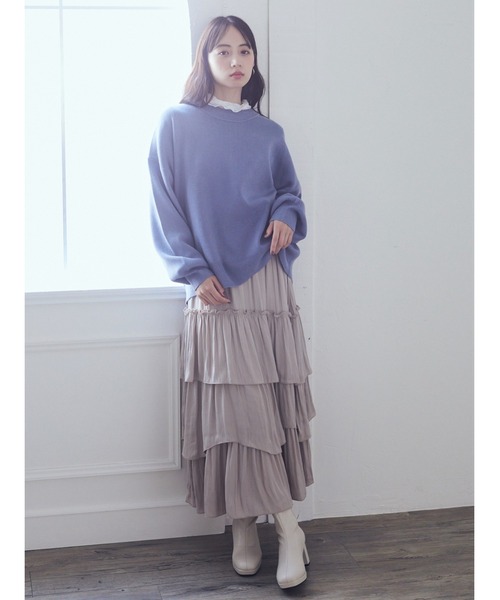 earth music&ecology（アースミュージックアンドエコロジー）の「ランダムティアードスカート（スカート・レディース・グリーン/ベージュ/ブラック・FREE）」の4枚目の写真