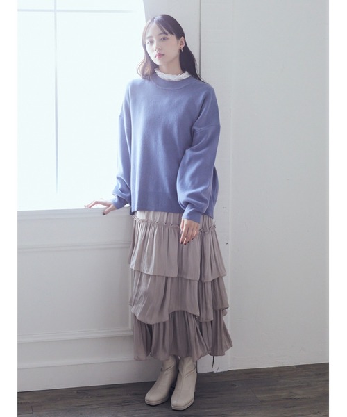 earth music&ecology（アースミュージックアンドエコロジー）の「ランダムティアードスカート（スカート・レディース・グリーン/ベージュ/ブラック・FREE）」の6枚目の写真