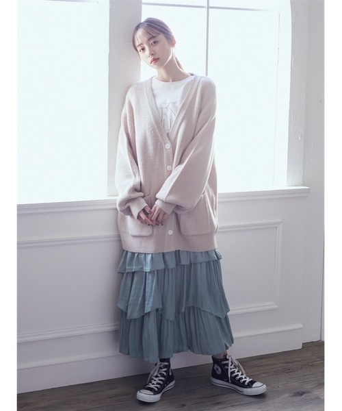 earth music&ecology（アースミュージックアンドエコロジー）の「ランダムティアードスカート（スカート・レディース・グリーン/ベージュ/ブラック・FREE）」の9枚目の写真