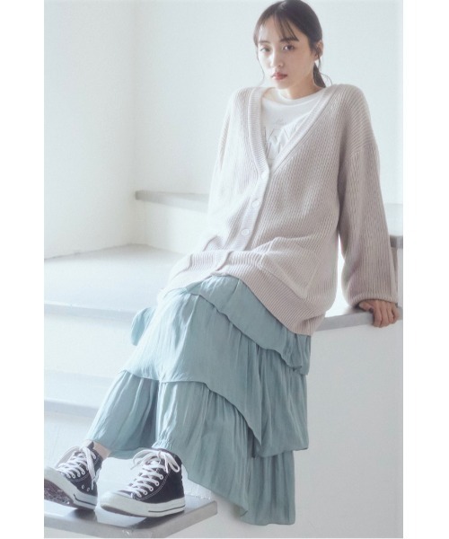 earth music&ecology（アースミュージックアンドエコロジー）の「ランダムティアードスカート（スカート・レディース・グリーン/ベージュ/ブラック・FREE）」の10枚目の写真