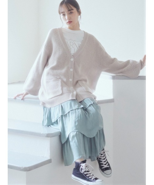 earth music&ecology（アースミュージックアンドエコロジー）の「ランダムティアードスカート（スカート・レディース・グリーン/ベージュ/ブラック・FREE）」の11枚目の写真