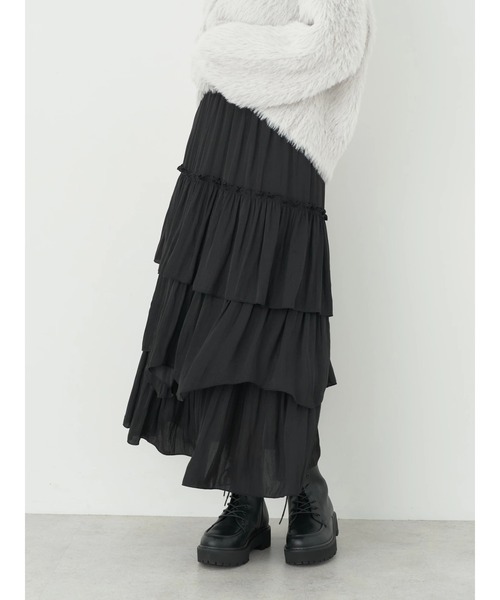 earth music&ecology（アースミュージックアンドエコロジー）の「ランダムティアードスカート（スカート・レディース・グリーン/ベージュ/ブラック・FREE）」の13枚目の写真