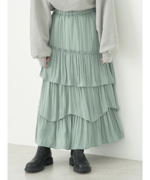 earth music&ecology（アースミュージックアンドエコロジー）の「ランダムティアードスカート（スカート・レディース・グリーン/ベージュ/ブラック・FREE）」の21枚目の写真