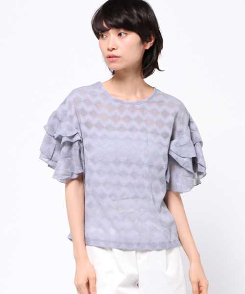 OUTLET（アウトレット）の「【mystic】袖フリル透ケプルオーバー（シャツ/ブラウス・レディース・イエロー/ブルー/オフホワイト/ブラック・FREE）」の3枚目の写真