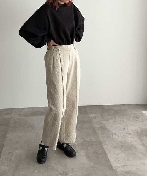 pairmanon（ペアマノン）の「【ママサイズ】ダイヤ柄 ジャガード タックパンツ（その他パンツ・レディース・ブラック/ベージュ・FREE）」の3枚目の写真