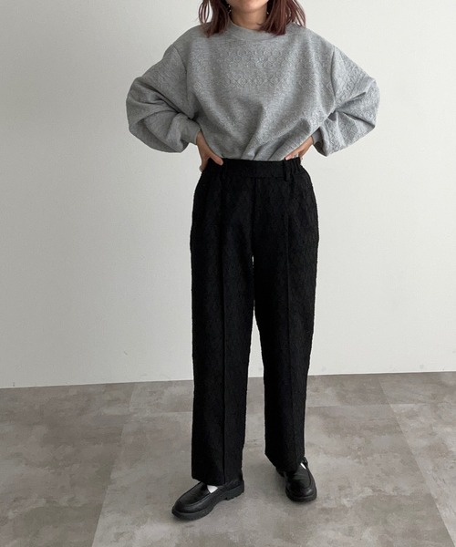 pairmanon（ペアマノン）の「【ママサイズ】ダイヤ柄 ジャガード タックパンツ（その他パンツ・レディース・ブラック/ベージュ・FREE）」の5枚目の写真