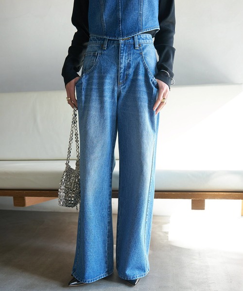 VIS（ビス）の「【セットアップ対応】デニムワイドパンツ【洗える】（デニムパンツ・レディース・ブルー/サックスブルー・S/M）」の6枚目の写真