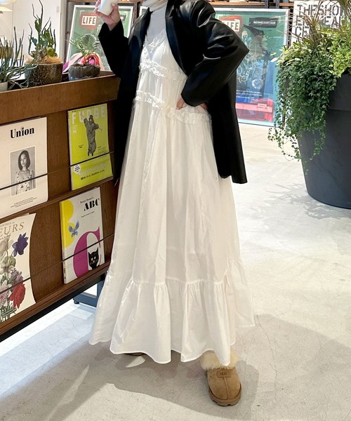 Alley by w closet（アリーバイダブルクローゼット）の「【Alley】コットンフリルキャミワンピース（ワンピース・レディース・スミクロ/オフホワイト・FREE）」の4枚目の写真