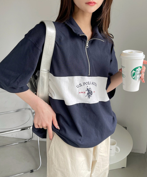 U.S. POLO ASSN.(ユーエスポロアッスン)の「U.S. POLO ASSN. レトロポロハーフジップ(Tシャツ/カットソー・レディース・ブラック/ネイビー/グレー/オフホワイト・L/M)」の4枚目の写真