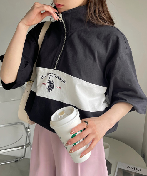 U.S. POLO ASSN.(ユーエスポロアッスン)の「U.S. POLO ASSN. レトロポロハーフジップ(Tシャツ/カットソー・レディース・ブラック/ネイビー/グレー/オフホワイト・L/M)」の1枚目の写真
