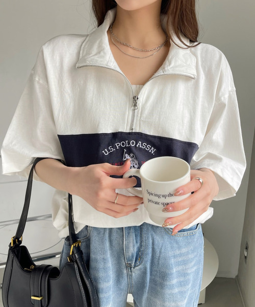 U.S. POLO ASSN.(ユーエスポロアッスン)の「U.S. POLO ASSN. レトロポロハーフジップ(Tシャツ/カットソー・レディース・ブラック/ネイビー/グレー/オフホワイト・L/M)」の9枚目の写真