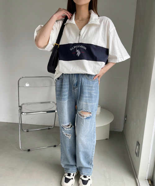 U.S. POLO ASSN.(ユーエスポロアッスン)の「U.S. POLO ASSN. レトロポロハーフジップ(Tシャツ/カットソー・レディース・ブラック/ネイビー/グレー/オフホワイト・L/M)」の8枚目の写真
