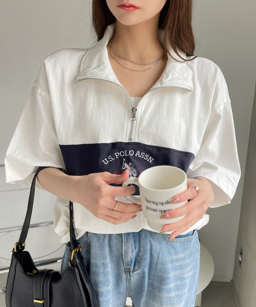 U.S. POLO ASSN.(ユーエスポロアッスン)の「U.S. POLO ASSN. レトロポロハーフジップ(Tシャツ/カットソー・レディース・ブラック/ネイビー/グレー/オフホワイト・L/M)」の6枚目の写真