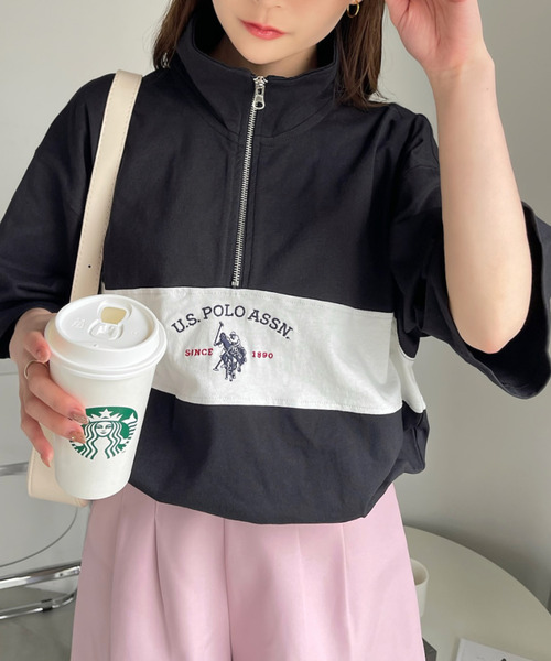 U.S. POLO ASSN.(ユーエスポロアッスン)の「U.S. POLO ASSN. レトロポロハーフジップ(Tシャツ/カットソー・レディース・ブラック/ネイビー/グレー/オフホワイト・L/M)」の12枚目の写真